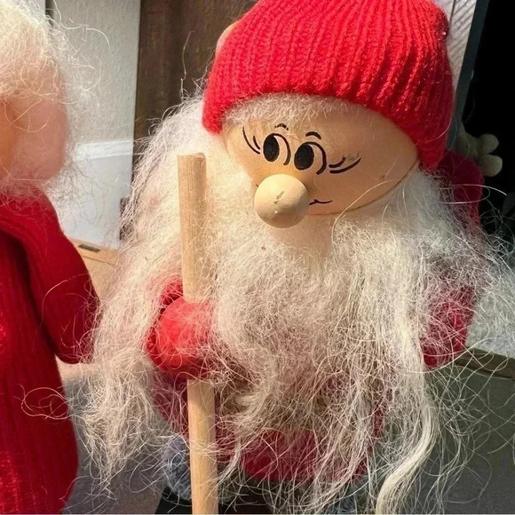 Vintage Ljungstrom Wooden Christmas Santa And Mrs Clause 1980s - Picture 6 of 11